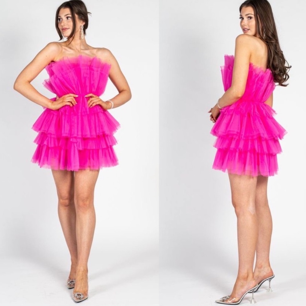 🦃BLACK FRIDAY SALE🦃 Life Of The Party Hot Pink Layered Tulle Mini Dress - Picture 12 of 15
